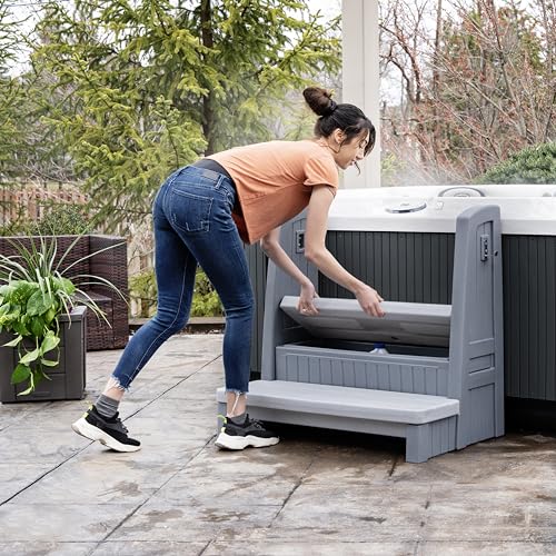 Hot Tub Storage Steps with Handrails, 2-Step Stool, Gray Y3819