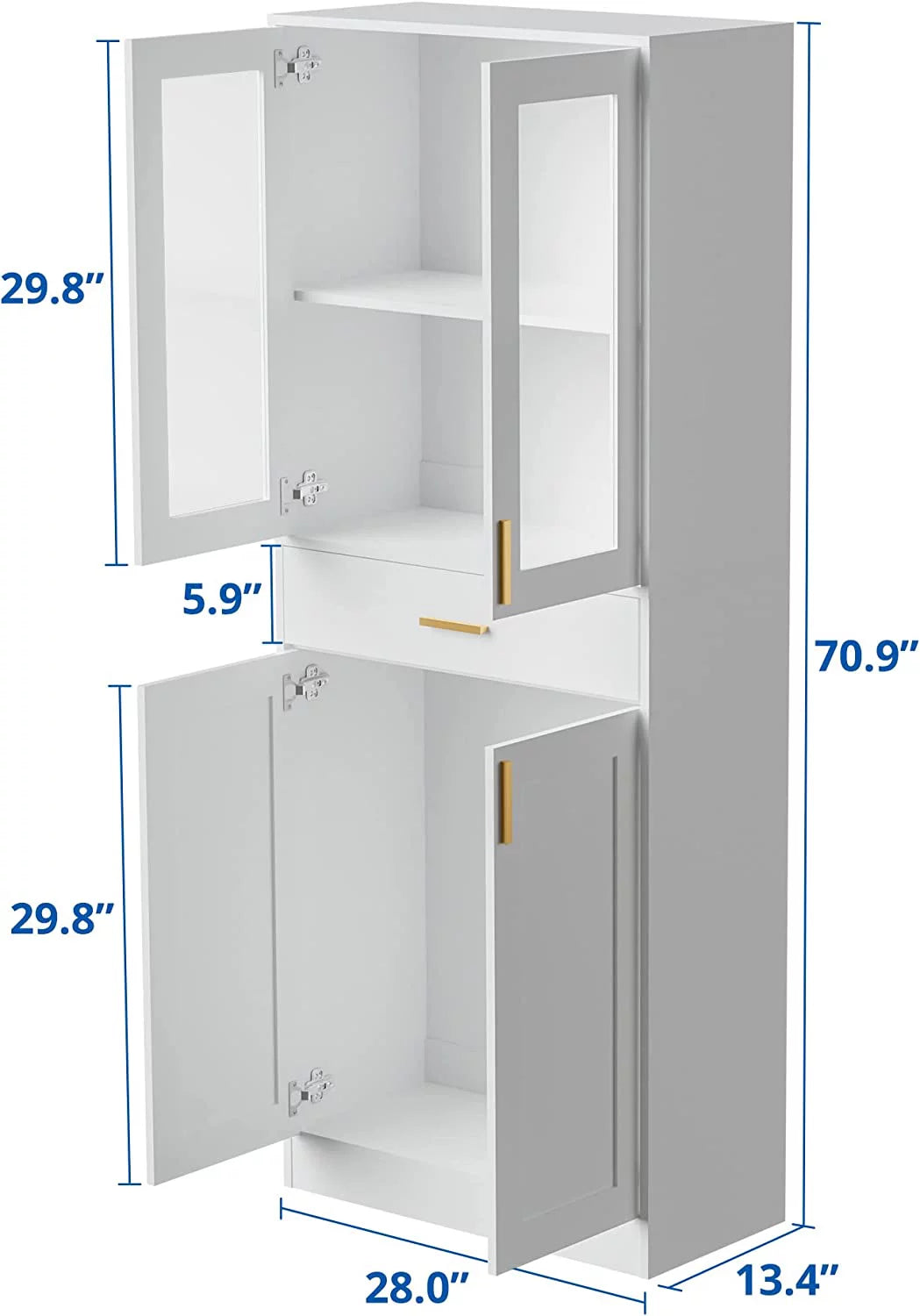 White Display Cabinet with Acrylic Glass Doors and Drawer U2968