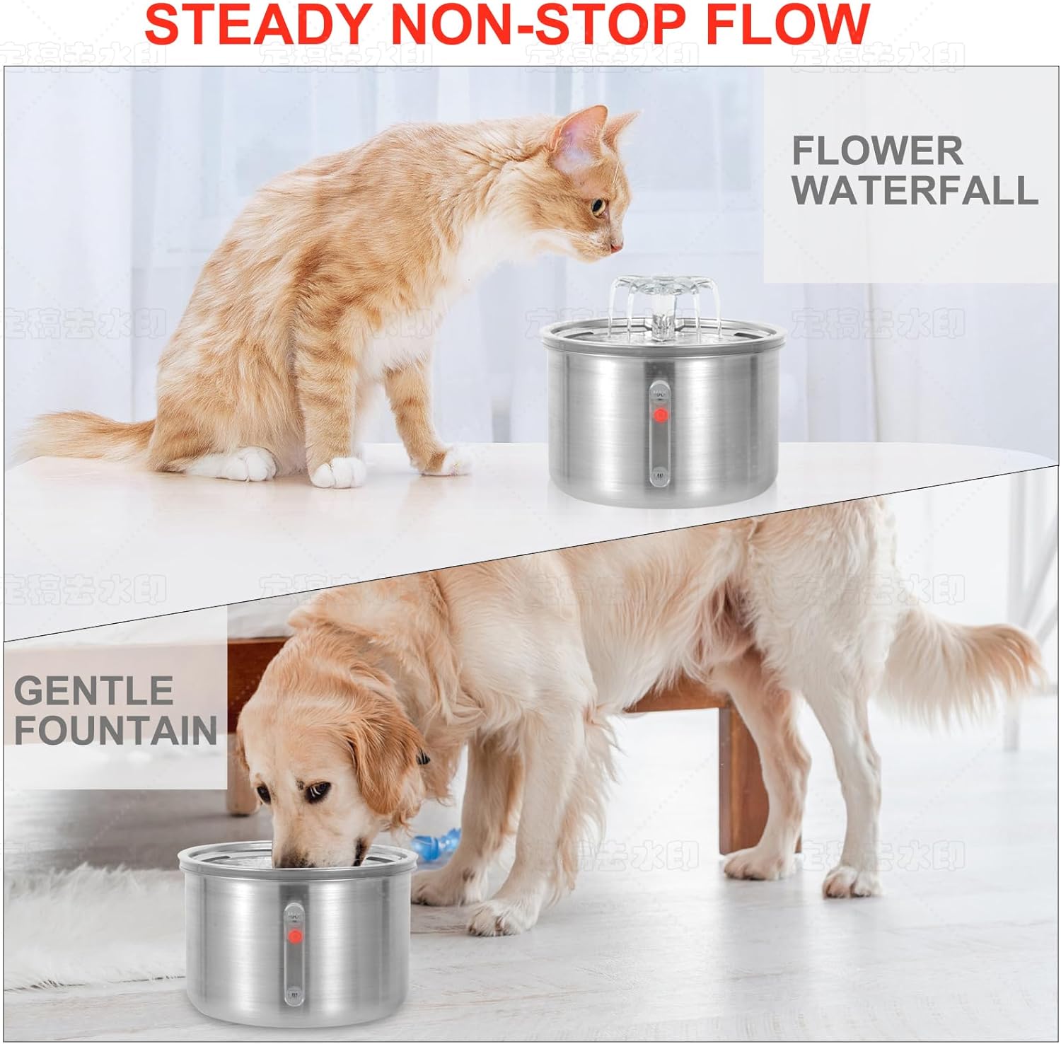 Stainless Steel Cat Water Fountain with Quiet Pump, 67oz O79662