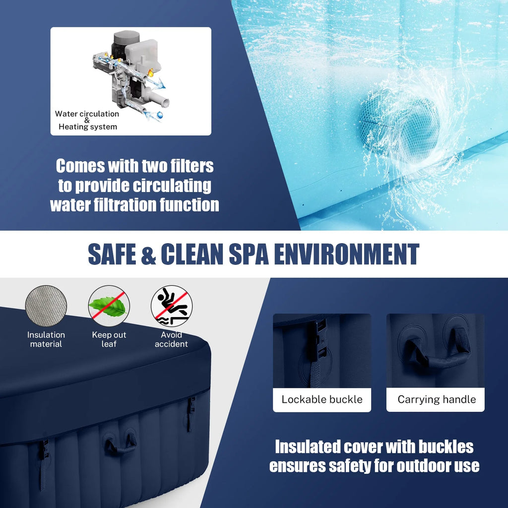 Inflatable Hot Tub for 6 Person, Portable Spa with 130 Jets, Lockable Cover and Storage Bag T3539