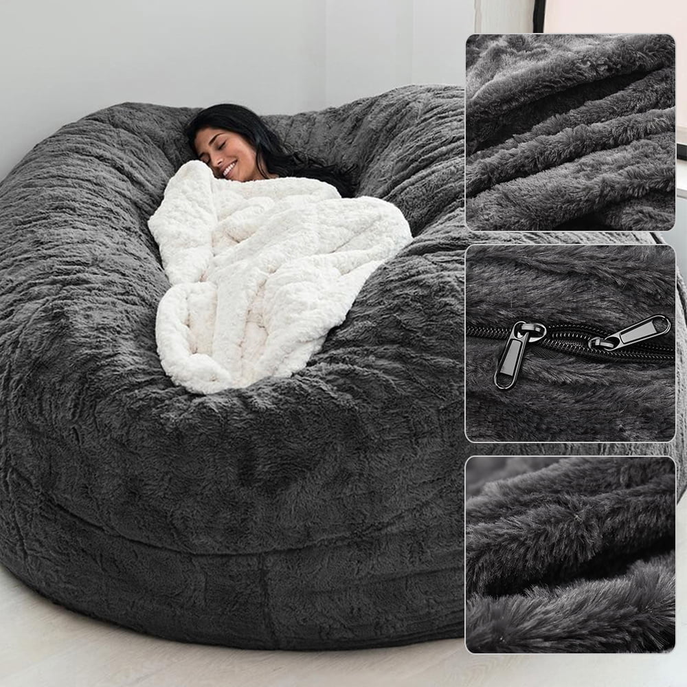 Round Soft Fluffy Bean Bag Chair Cover Only W9468