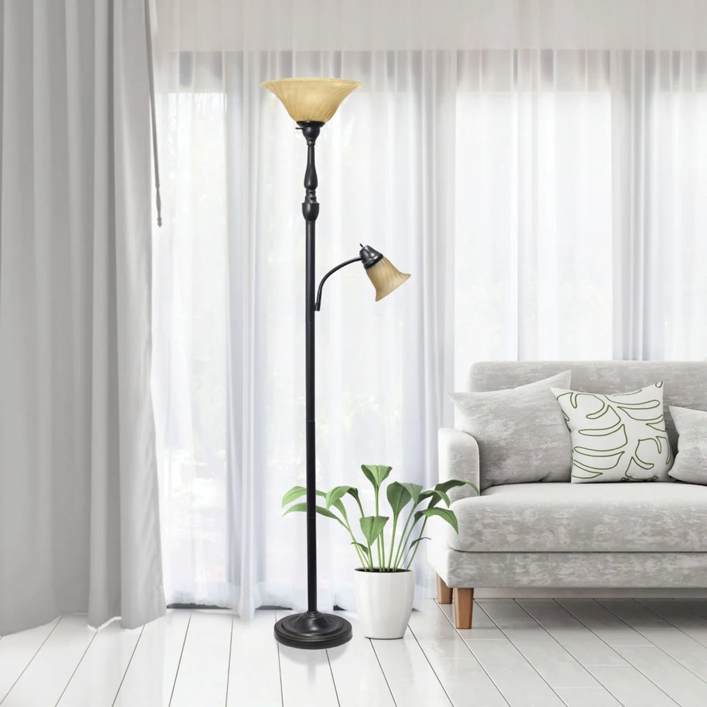 3 Light Floor Lamp with White Scalloped Glass Shades F54448