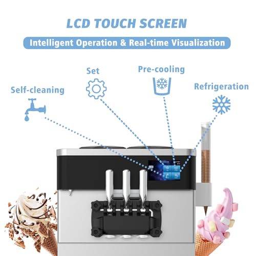 Soft Serve Ice Cream Machine 3 Flavors with Pre-Cooling and Auto Clean R8699