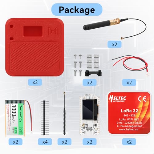 2 Pack ESP32 LoRa V3 Development Board with 915MHz Antennas, 3000mAh Battery, and Case L1170