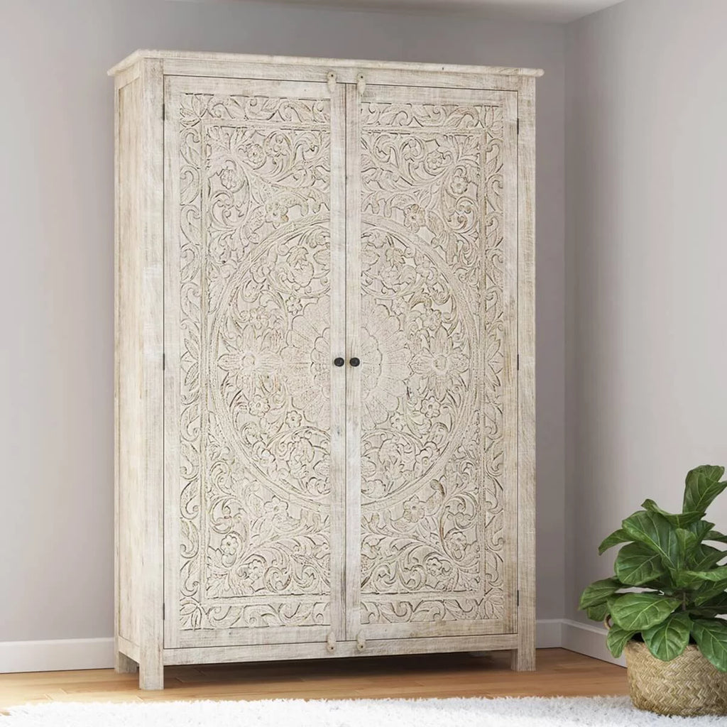 Carved Wooden Wardrobe Cabinet E971