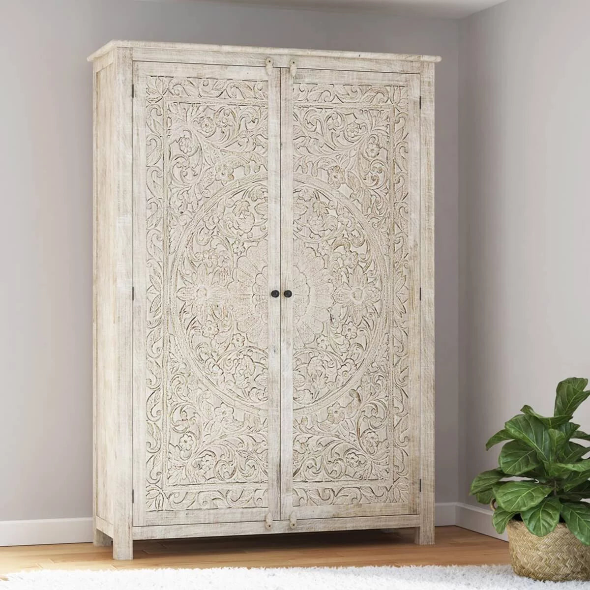 Carved Wooden Wardrobe Cabinet E971