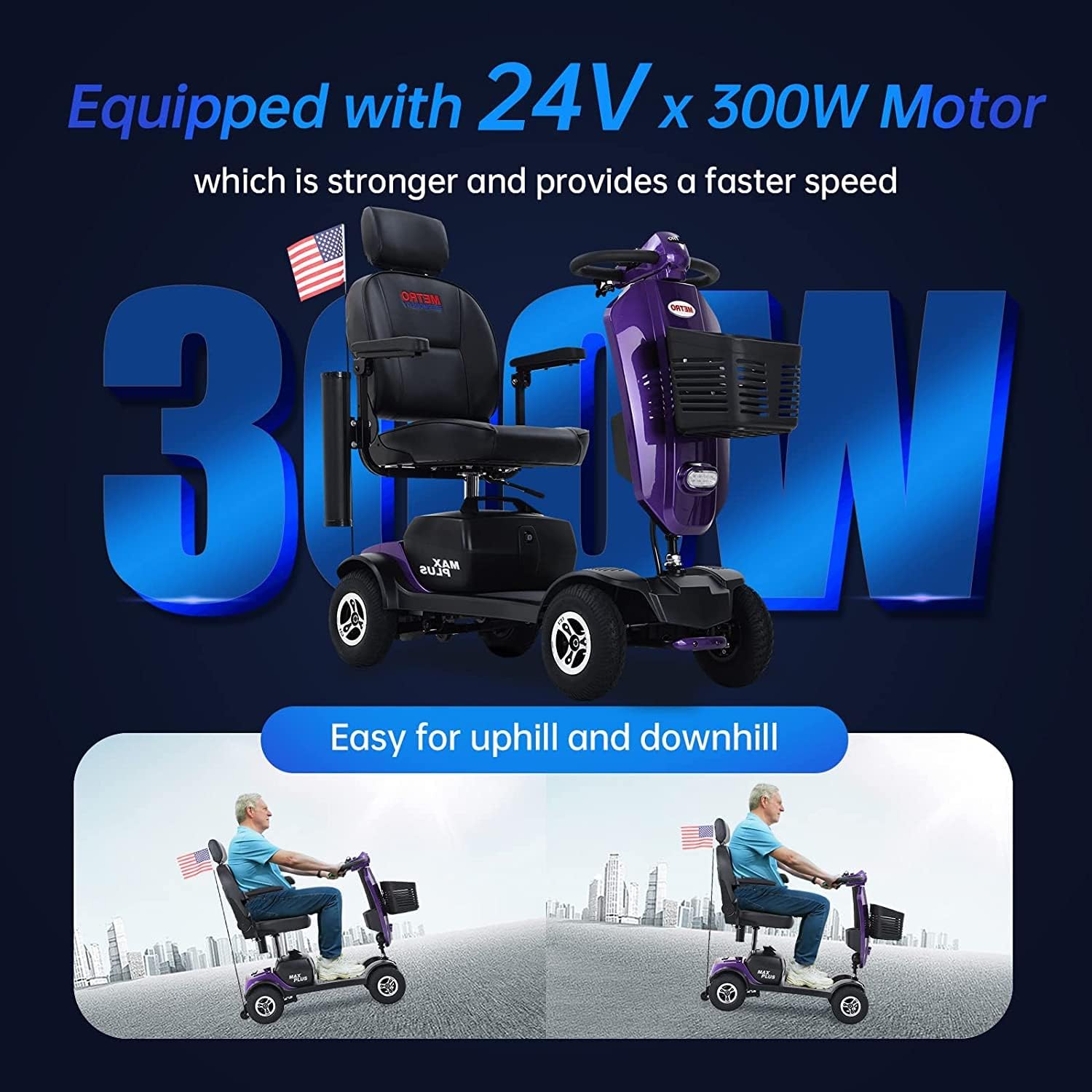 Electric 4-Wheel Mobility Scooter for Seniors, 300lbs Capacity, 16 Mile Range Y745