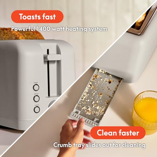 2 Slice Slim Toaster with 6 Shade Settings, Long Slot, Removable Crumb Tray R654