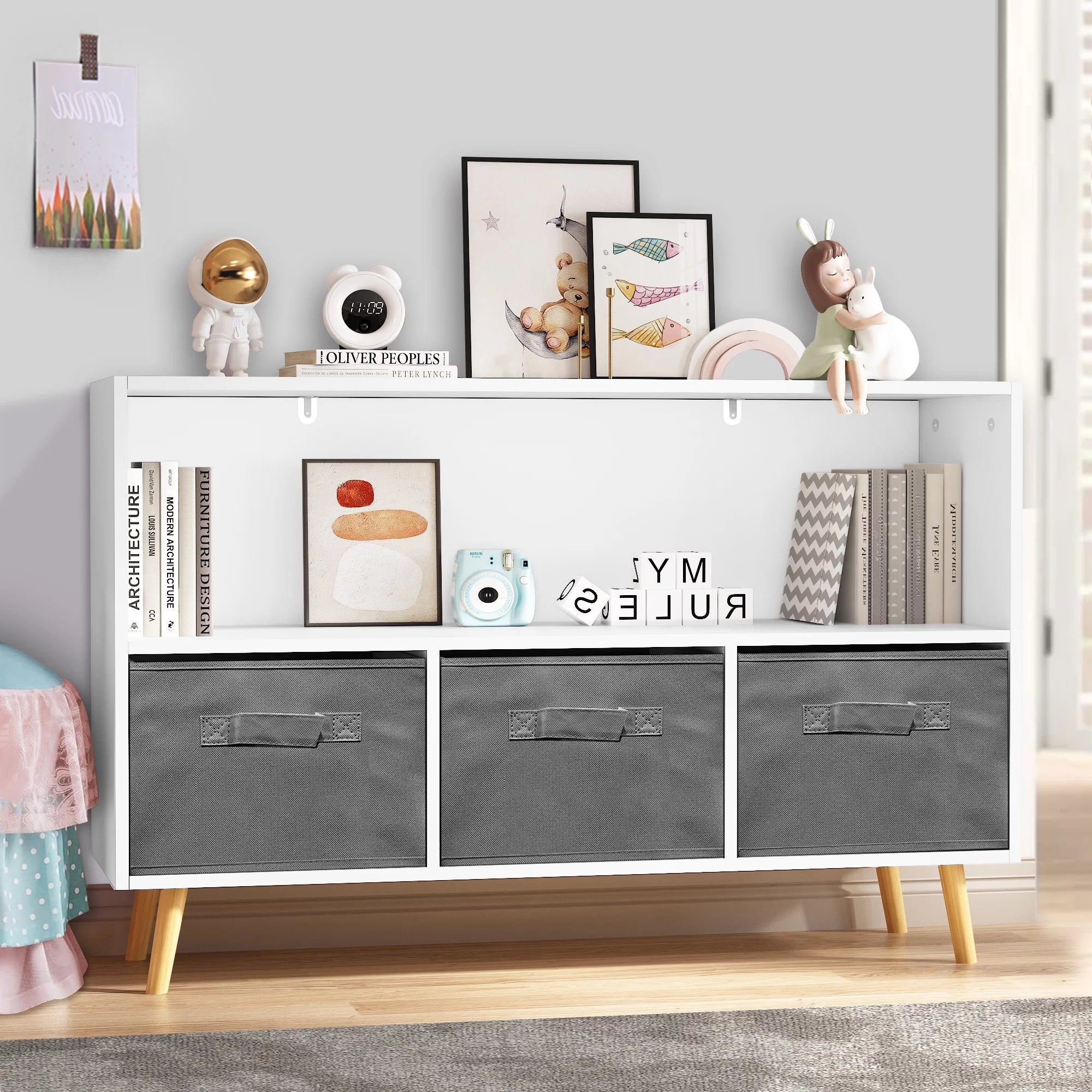 Kids Toy Storage Cabinet with Fabric Drawers Q16707