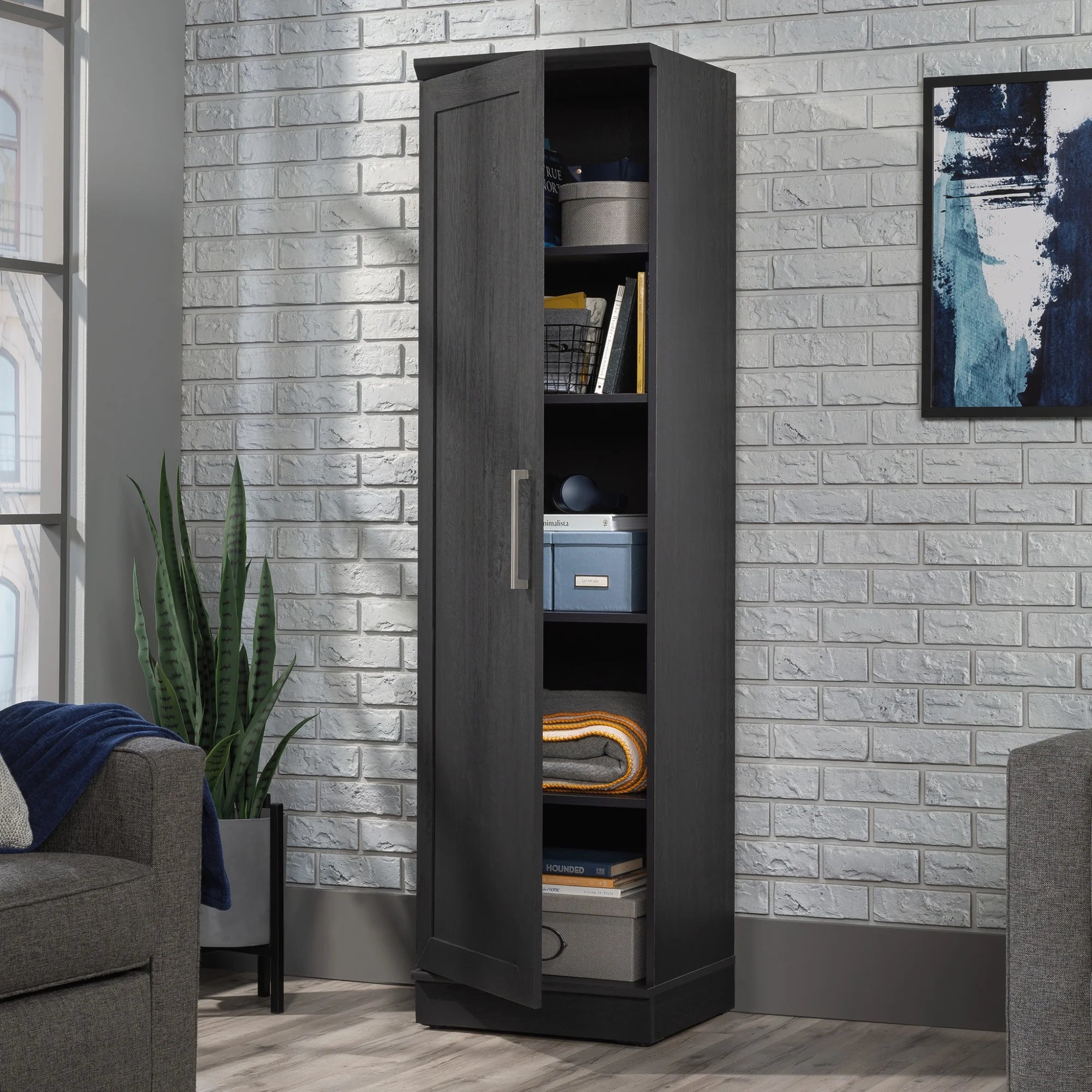Single Door Pantry in Raven Oak Finish C275
