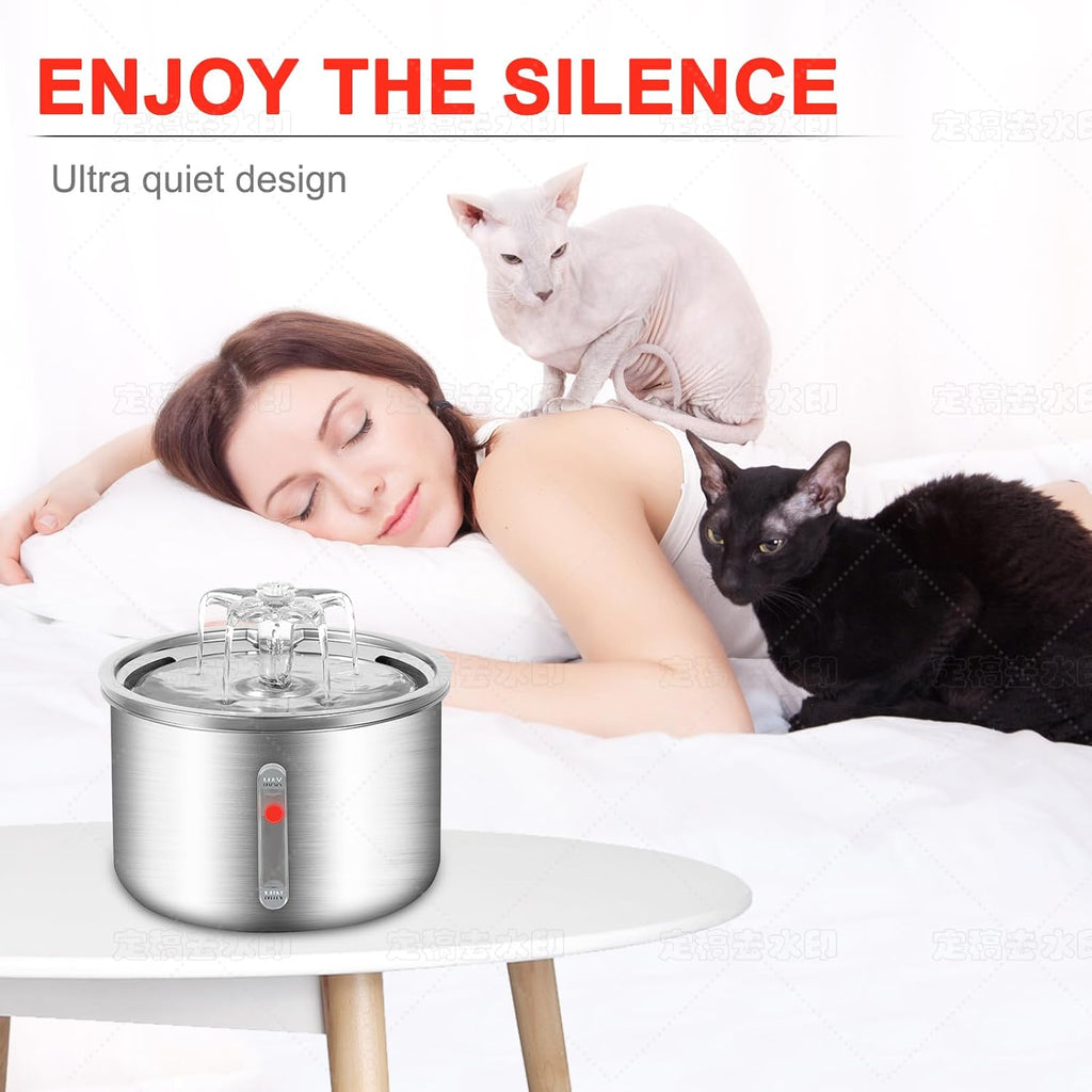 Stainless Steel Cat Water Fountain with Quiet Pump, 67oz O79662