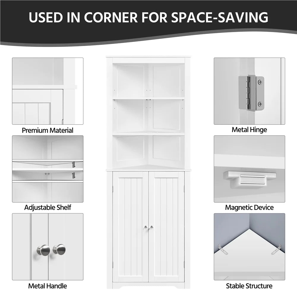 Wooden Corner Cabinet with Open Shelf for Bathroom, White X13559