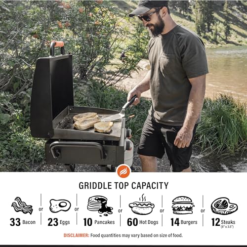 22" Scissor-Leg Gas Griddle with Two Burners, Stainless Steel, Wheels and Side Shelf W2452