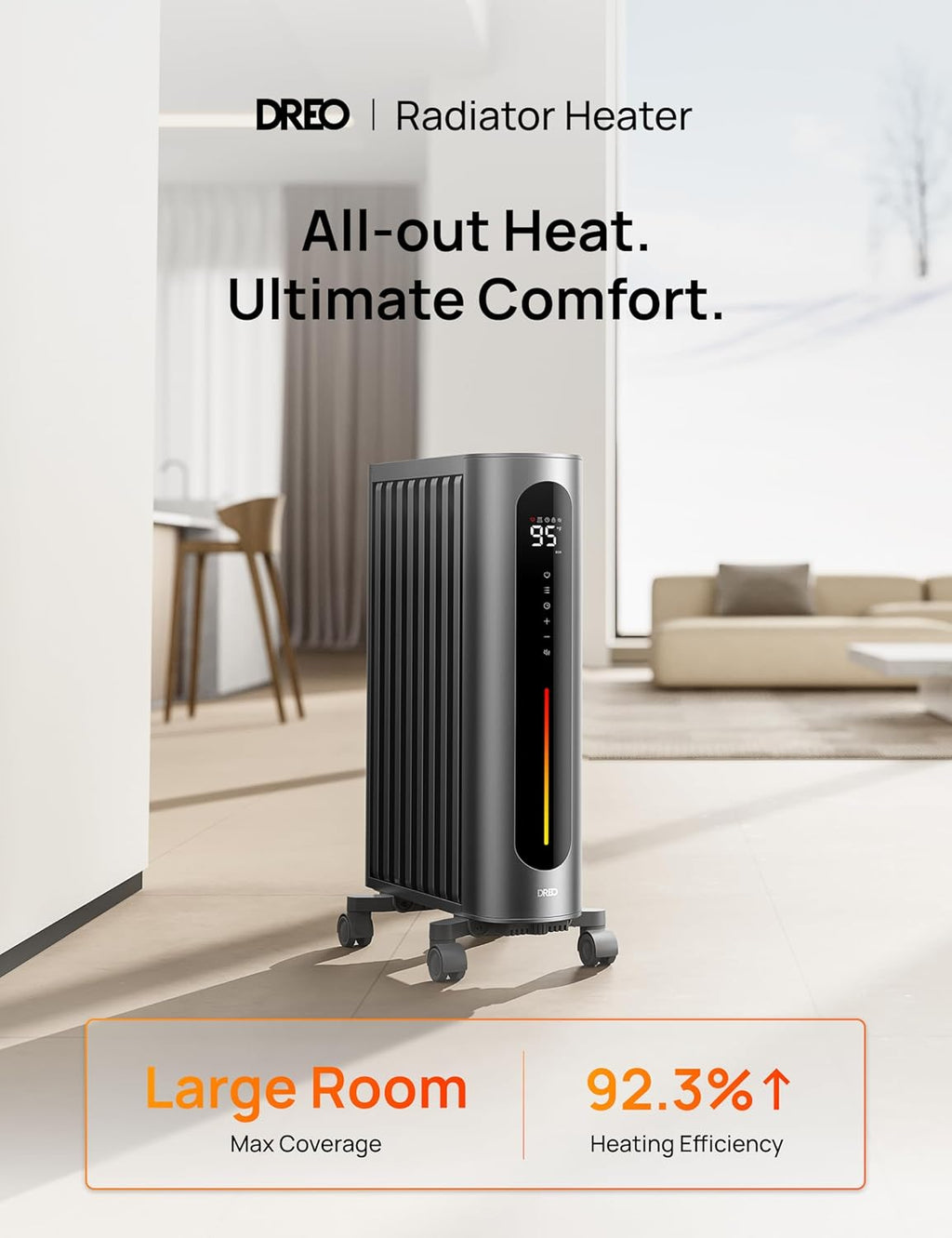Oil Filled Radiator Heater, 1500W with Remote Control, 24-Hour Timer, Indoor Use M961