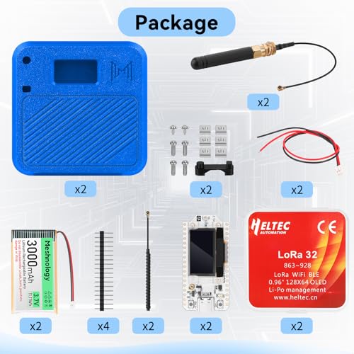 2 Pack ESP32 LoRa V3 Development Board with 915MHz Antennas, 3000mAh Battery, and Case L1170