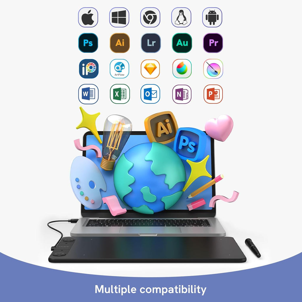 10 x 6 Inch Graphics Drawing Tablet with 8 Shortcut Keys, 8192 Levels Tilt Support M70694