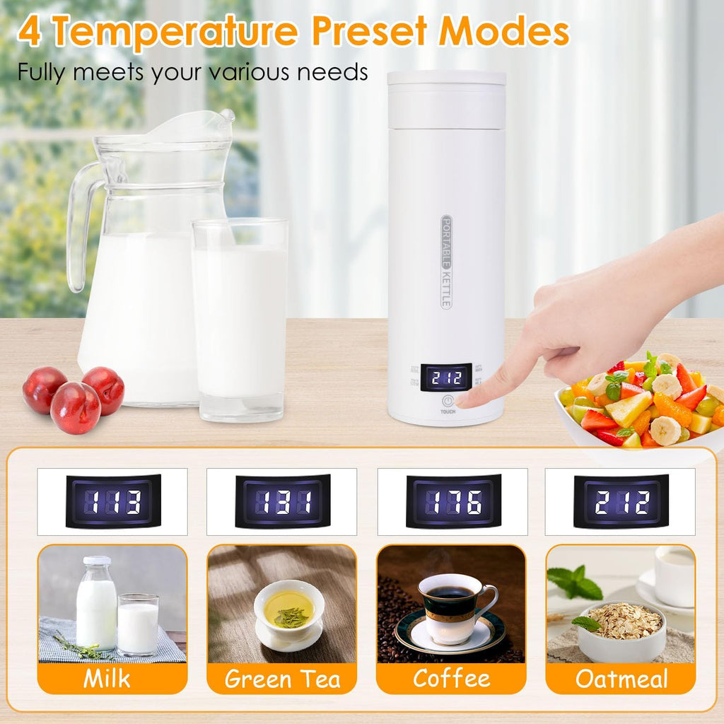 Portable Electric Kettle 500ML Stainless Steel with Auto Shut-Off A571689