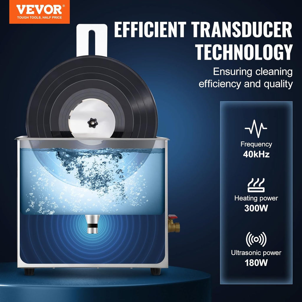 Ultrasonic Vinyl Record Cleaner, 6L, 180W with Drying Rack E953052