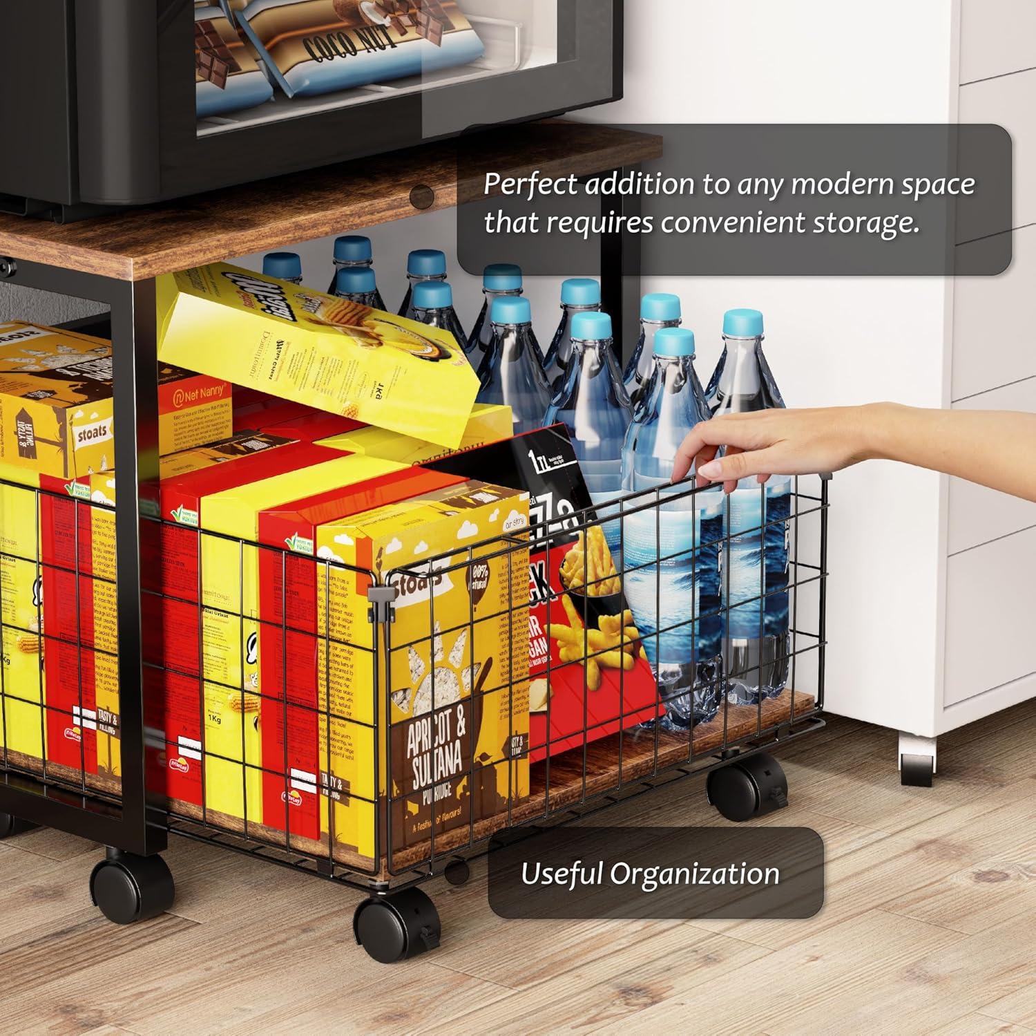 Mini Fridge Stand with Storage, 4 Lockable Wheels F67760