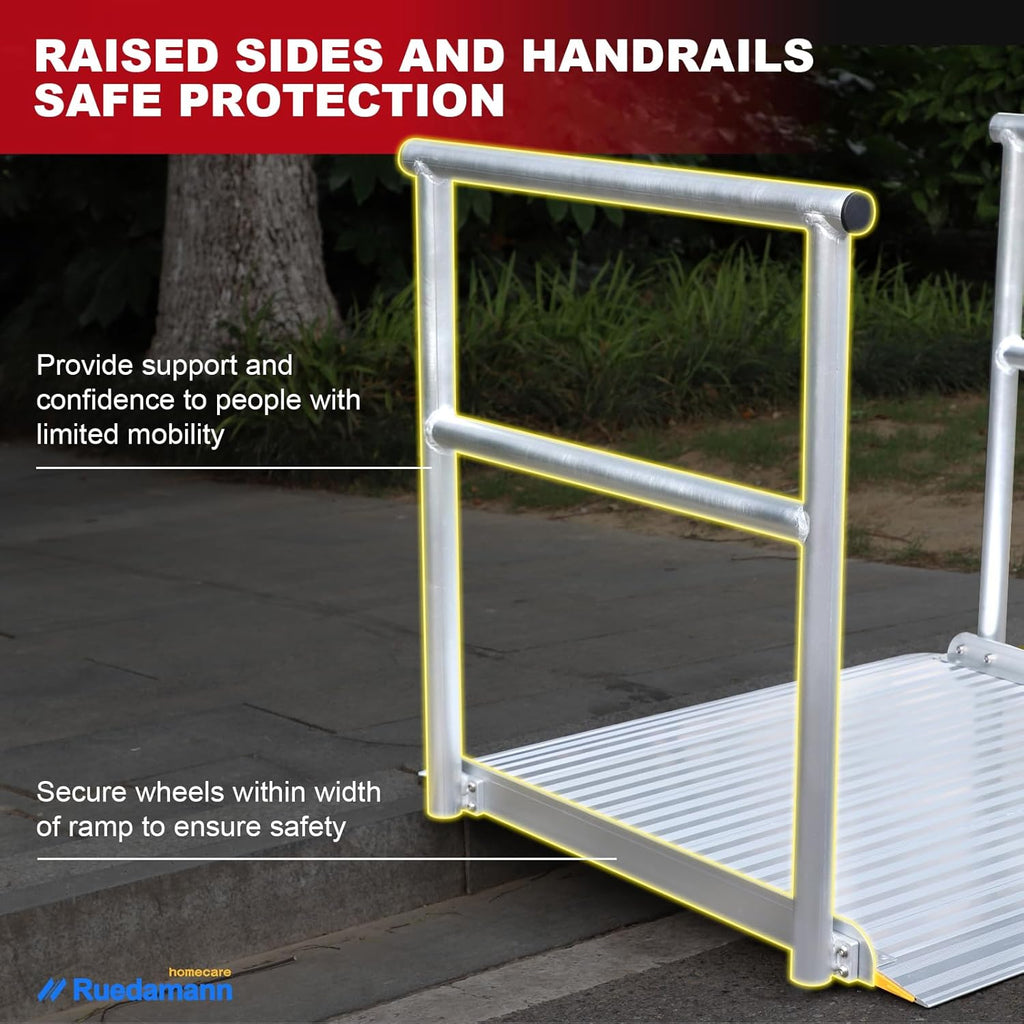 Aluminum Wheelchair Ramp with Handrails, 600 Lbs Capacity, Non-Slip for Home Steps Z8390