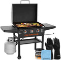 28 Inch Blackstone Griddle 2080 with Hood XL Griddle Original 3-Burner Outdoor Flat Top Grill, with Blackstone Griddle Seasoning, and Wholesalehome Gloves and Cloth