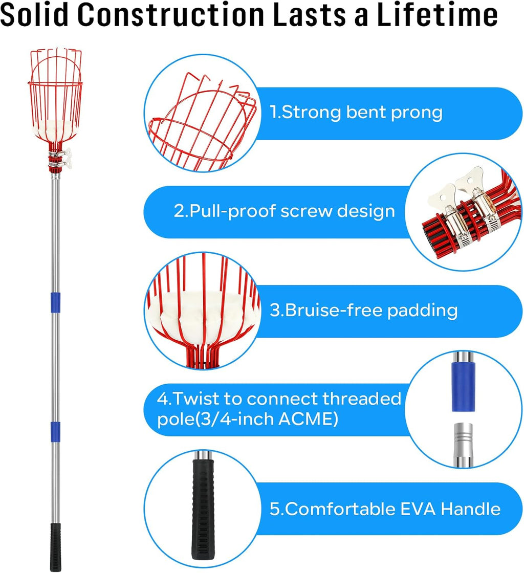 Fruit Picker Pole with Basket 13 FT Adjustable Lightweight Harvester Tool E43772