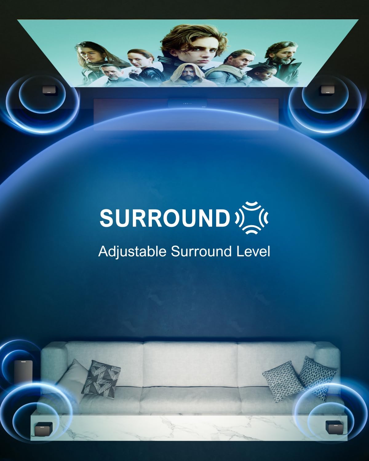 7.1 Virtual Surround Sound System for TV with Subwoofer and Wired Surround Speakers, 410W Home Theater Q660