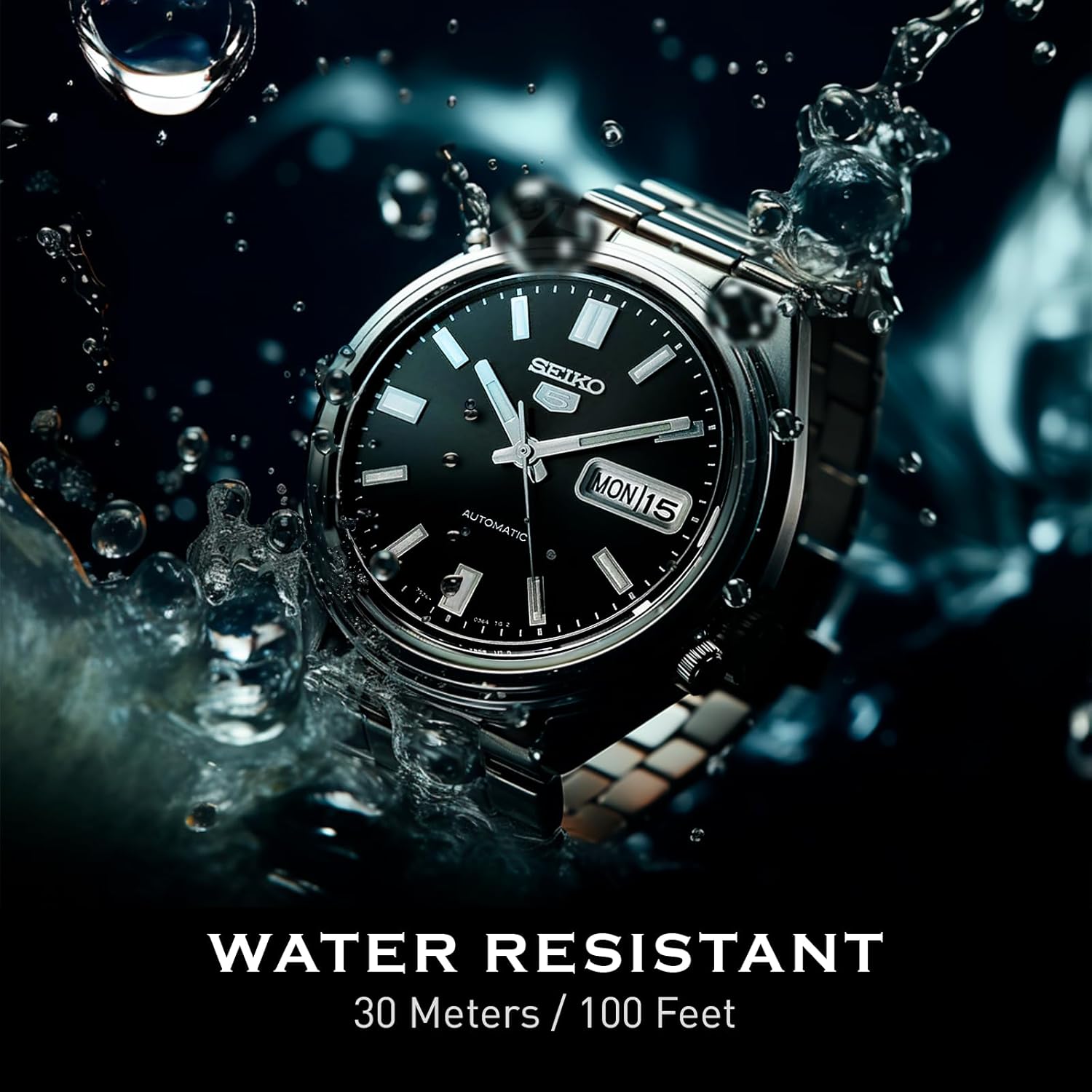 Automatic Watch for Men - Black Dial Silver Bracelet, Luminous Hands, Day/Date Calendar X326075