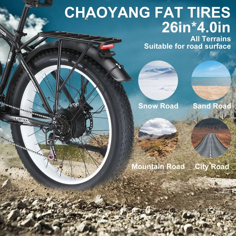 Electric Bike for Adults 2000W 48V 23AH Removable Battery 26" Fat Tire H9648