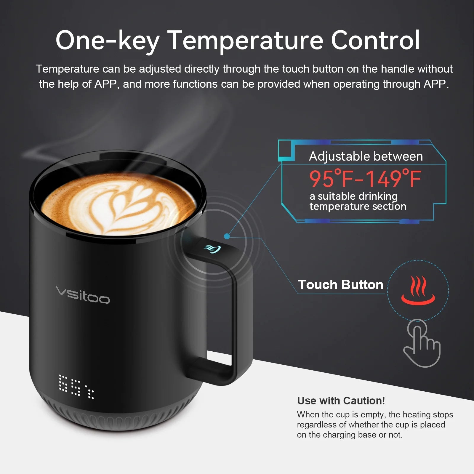 Temperature Control Smart Mug with Lid, Self Heating Coffee Mug 10 oz, LED Display O828231