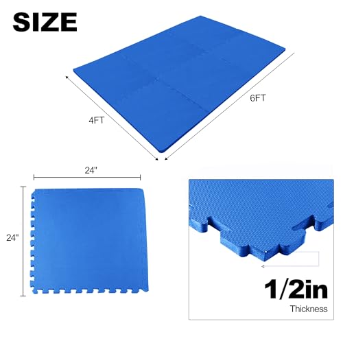 Interlocking Foam Gym Flooring Mat, 1 Inch Thick, 6 Tiles, Black C4472
