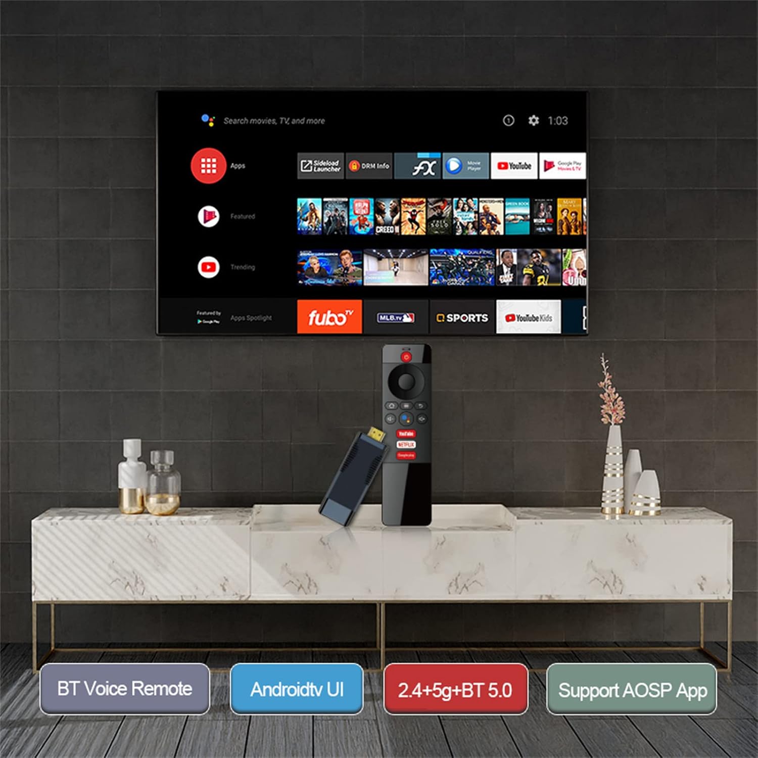 TV Stick Android TV Box 4K WiFi Bluetooth Voice Remote B126