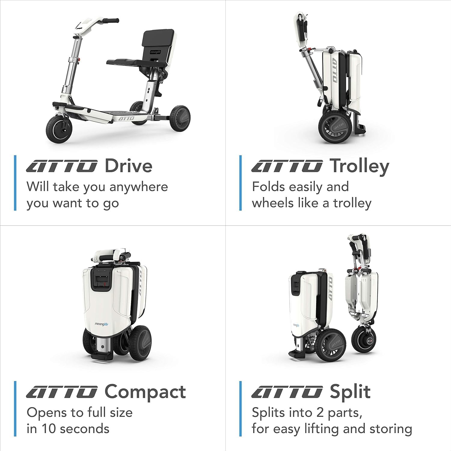 Folding Mobility Scooter with Extended Range Battery, White Z9892