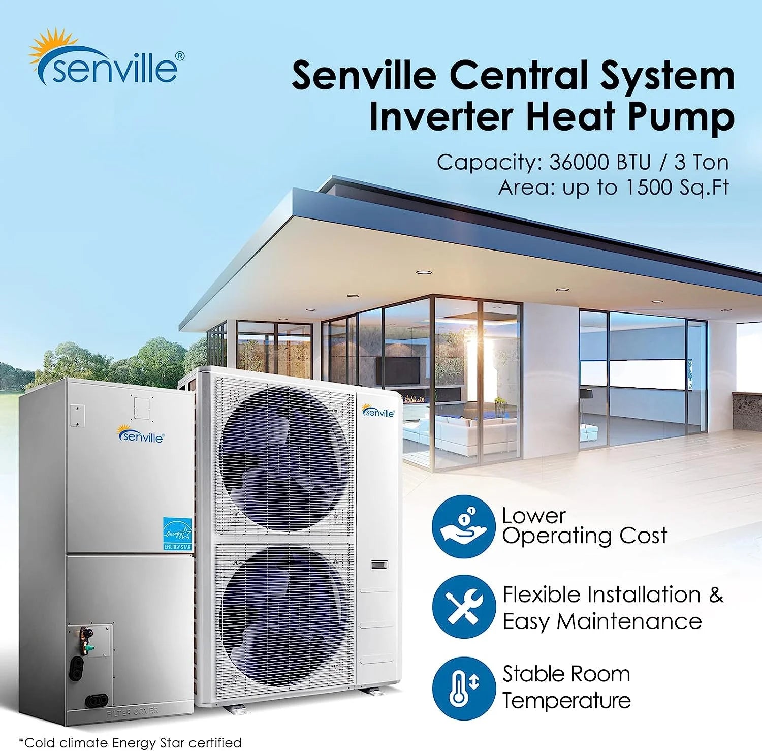3 Ton Central Air Conditioner Heat Pump Split System, 36,000 BTU, Inverter N451