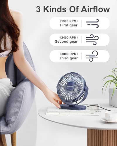 USB Desk Fan Small Quiet 3 Speeds Mini Portable 360° Rotation O518349