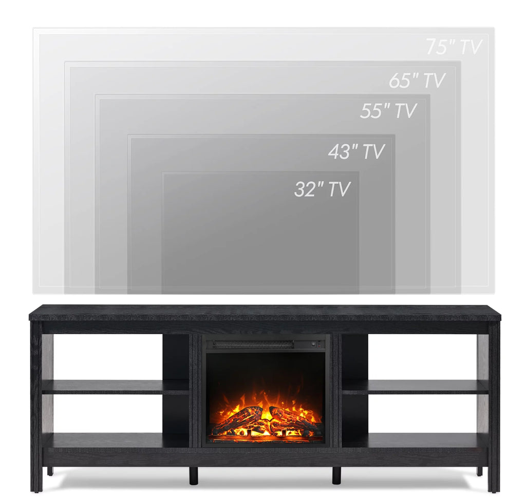 Wood Entertainment Center for TVs up to 80 Inch with Electric Fireplace, Black W2403
