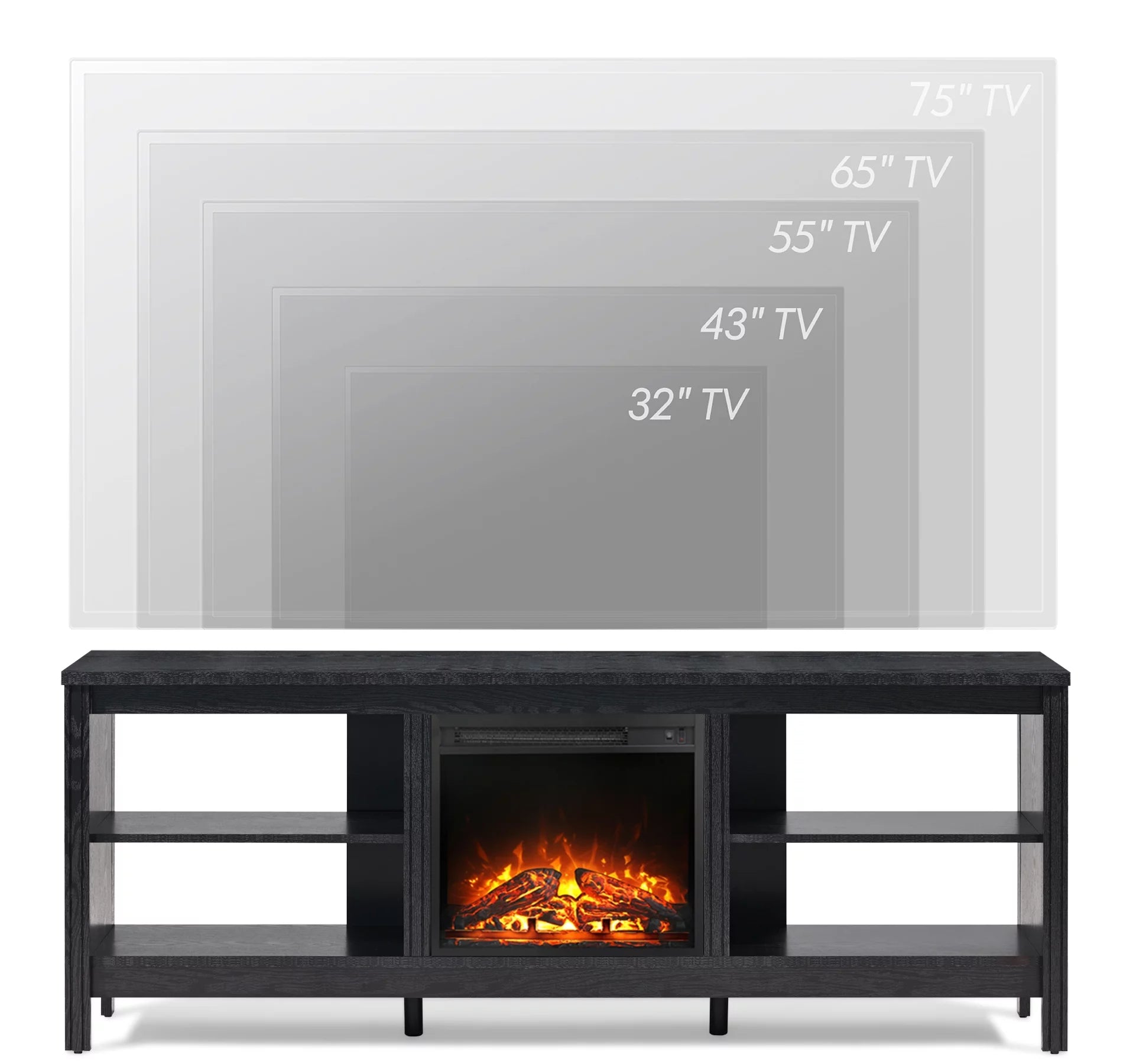 Wood Entertainment Center for TVs up to 80 Inch with Electric Fireplace, Black W2403