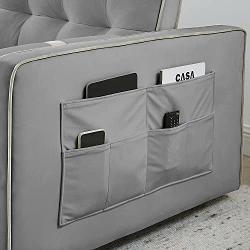 Tufted Velvet Convertible Loveseat Sofa Bed with Pull-Out Bed, Grey R330