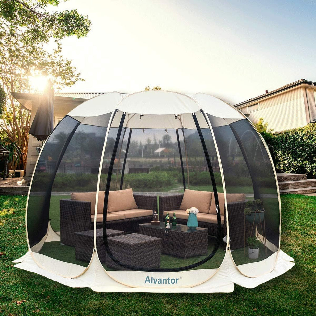 Pop Up Camping Screen House Tent with Mesh Walls, 6x6 ft Beige A5591