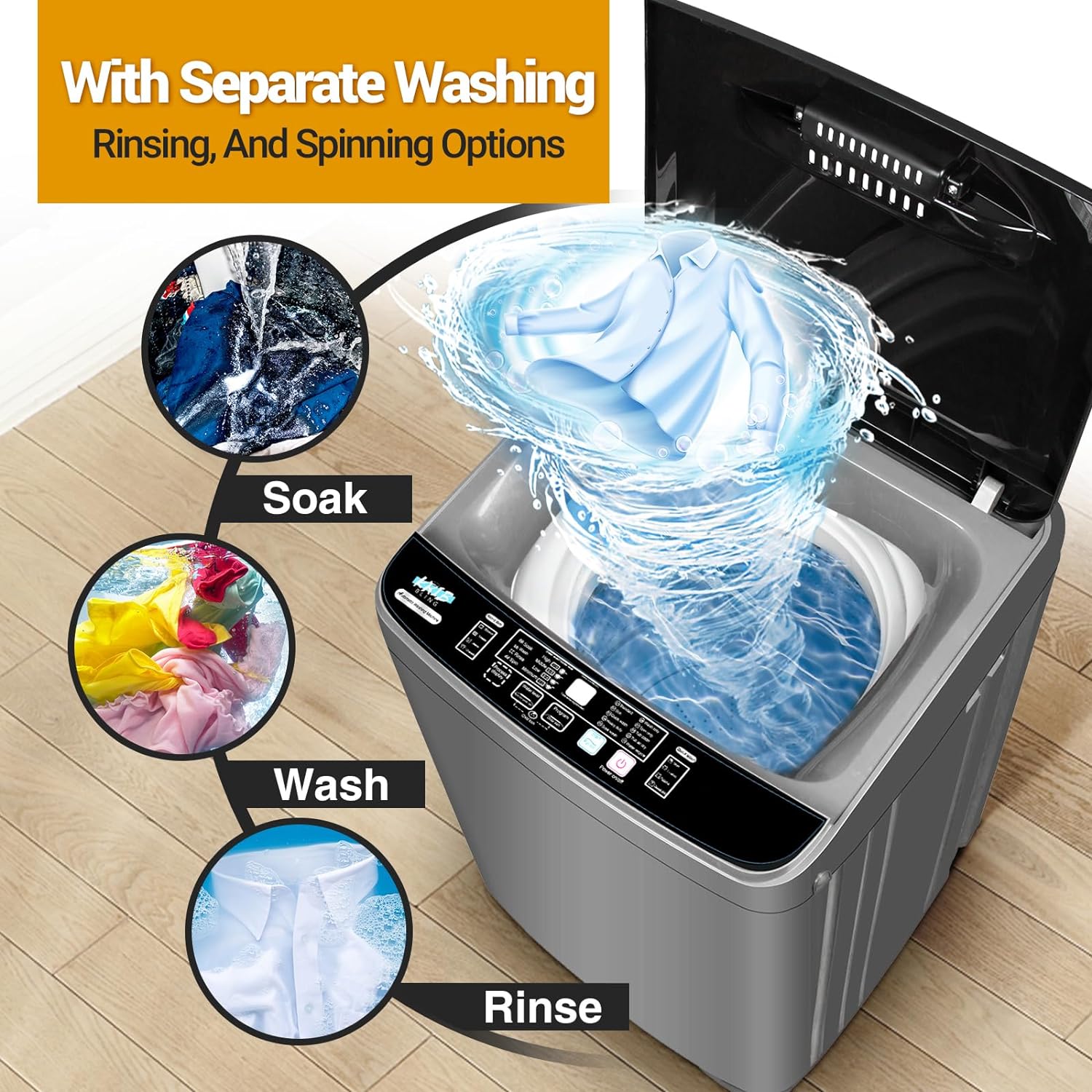 Portable Washer 19.5lbs with 10 Programs and LED Display Q198923