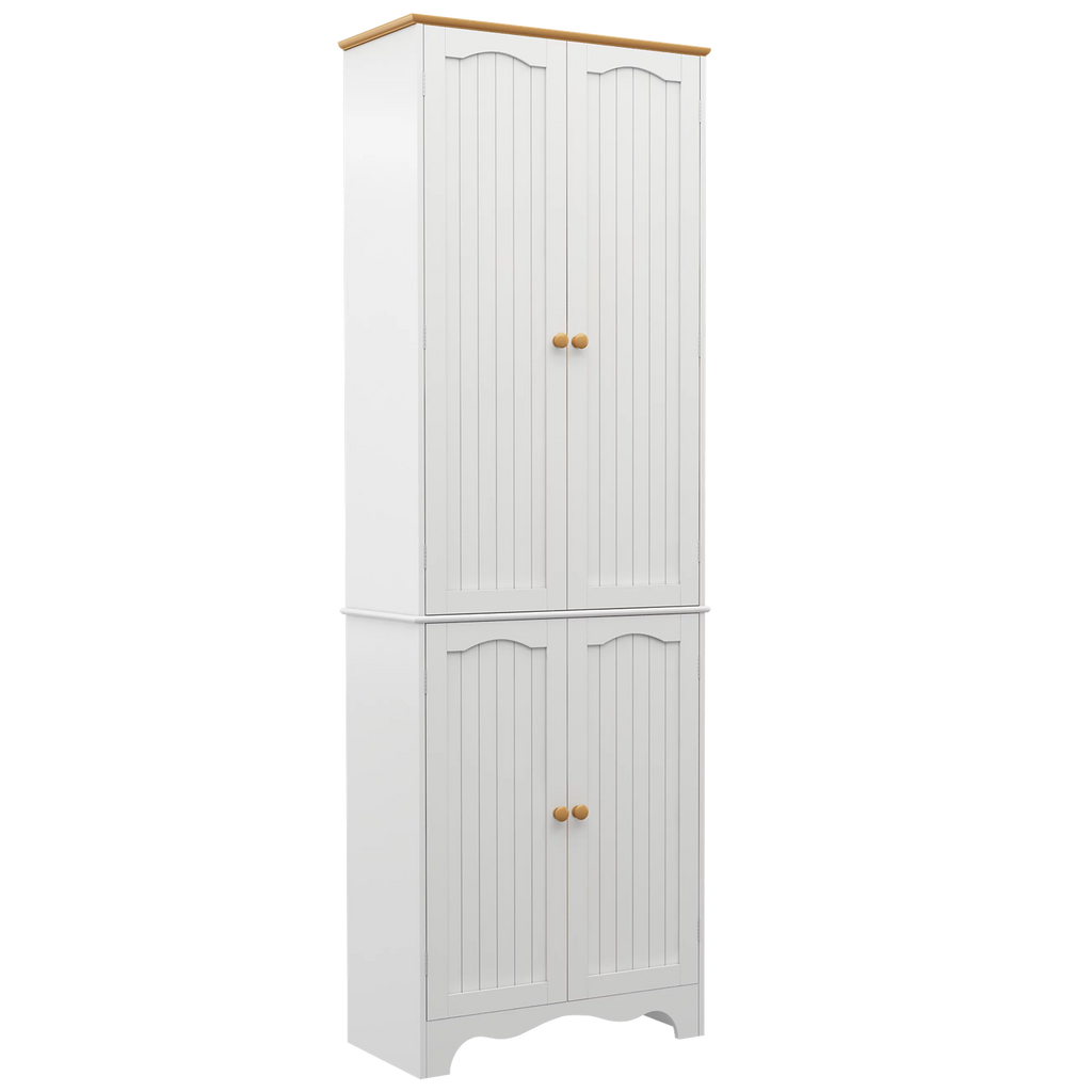 72" Tall Kitchen Pantry Cabinet with 4 Doors and 2 Adjustable Shelves, White and Honey O120266