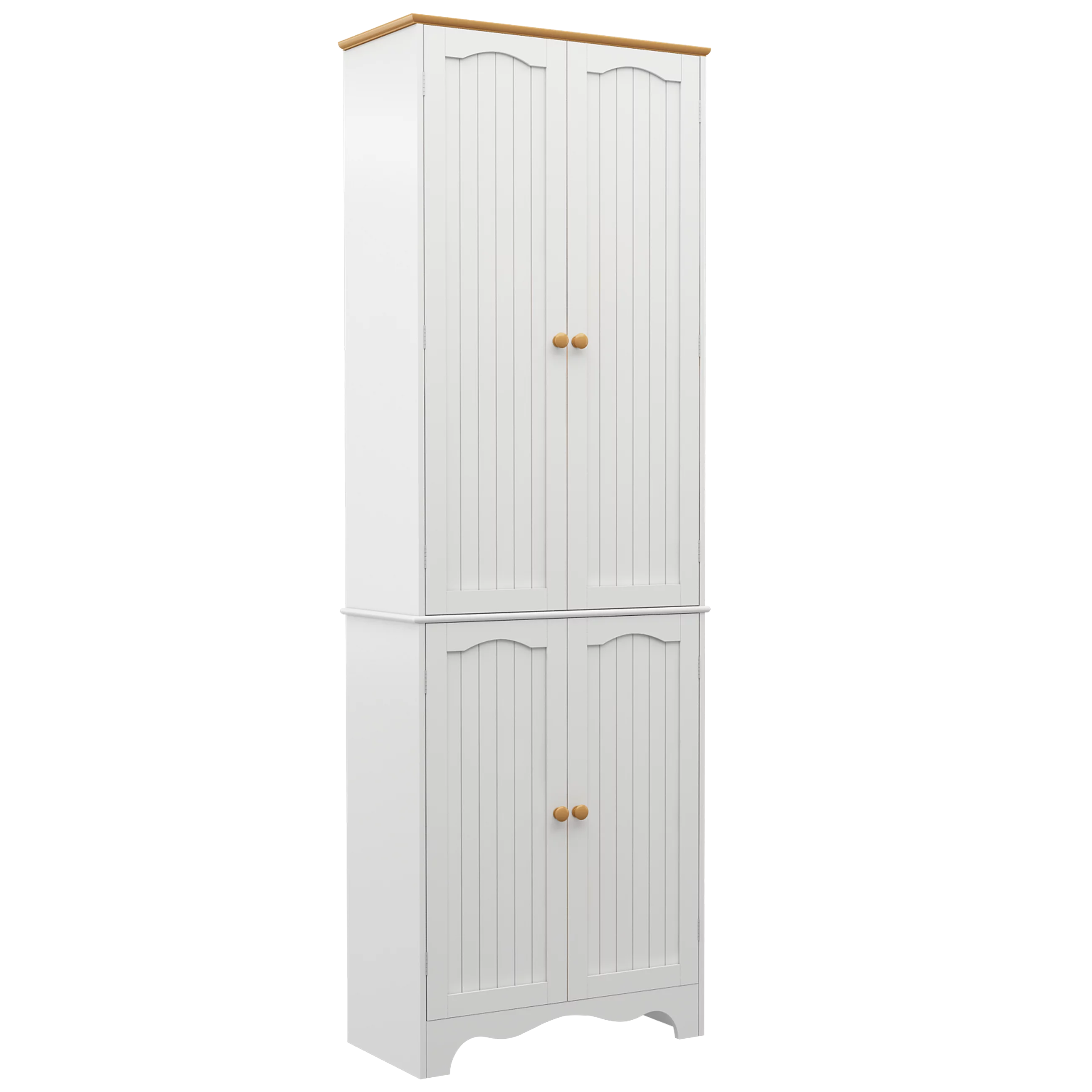 72" Tall Kitchen Pantry Cabinet with 4 Doors and 2 Adjustable Shelves, White and Honey O120266