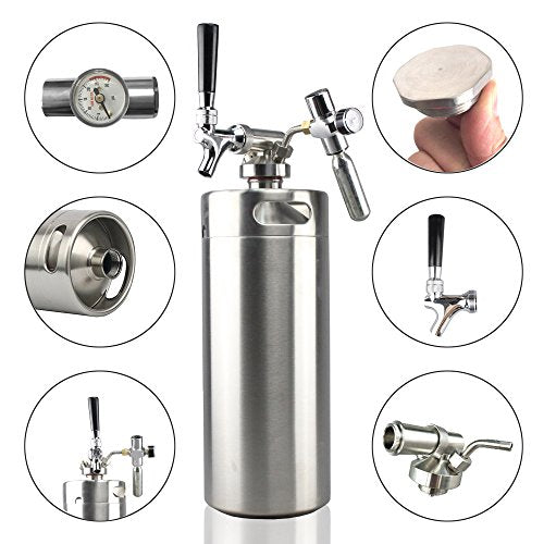 Stainless Steel Mini Keg Dispenser Portable Kegerator Kit with CO2 Regulator T6603