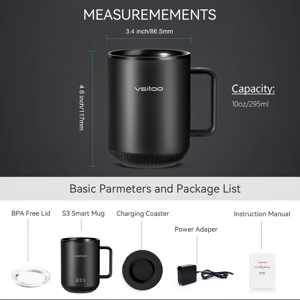 Temperature Control Smart Mug with Lid, Self Heating Coffee Mug 10 oz, LED Display O828231