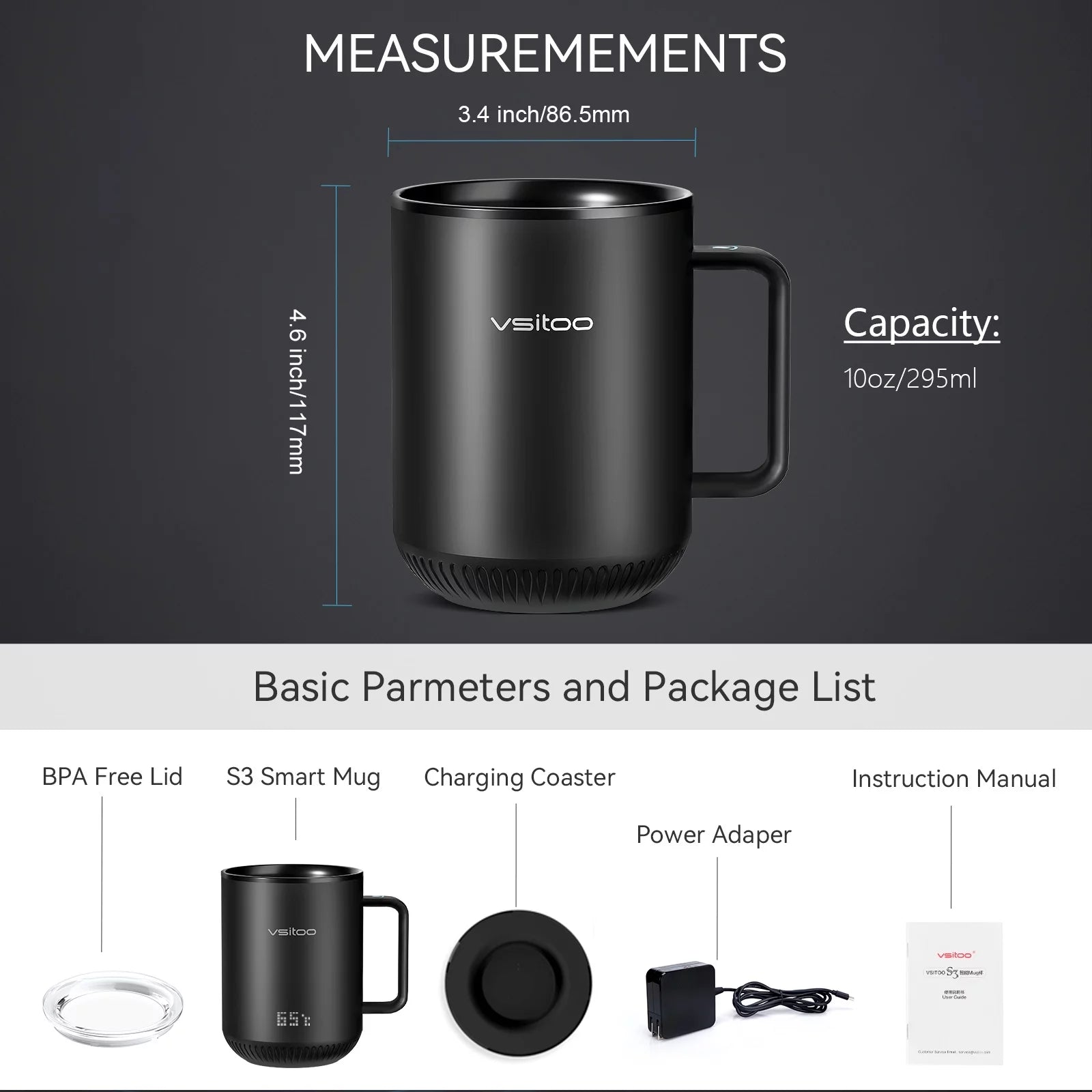 Temperature Control Smart Mug with Lid, Self Heating Coffee Mug 10 oz, LED Display O828231