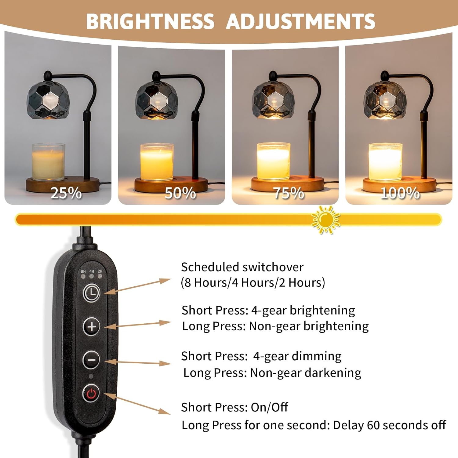 Candle Warmer Lamp with Timer, Adjustable Dimmer and Height, Wooden Base C5110
