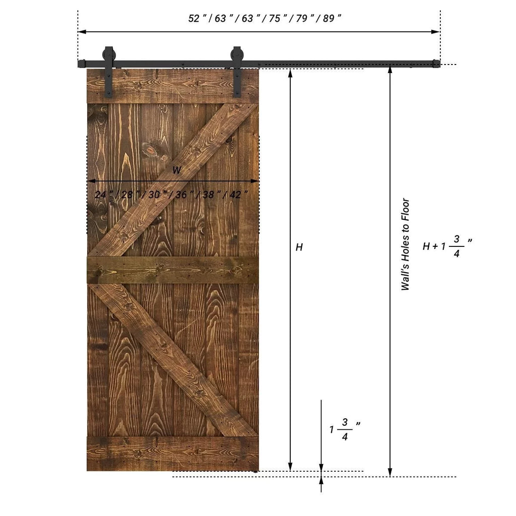 Barn Door With Solid Knotty Pine Paneled Wood and Hardware Kit Grey Cashmere 36X84 G96734