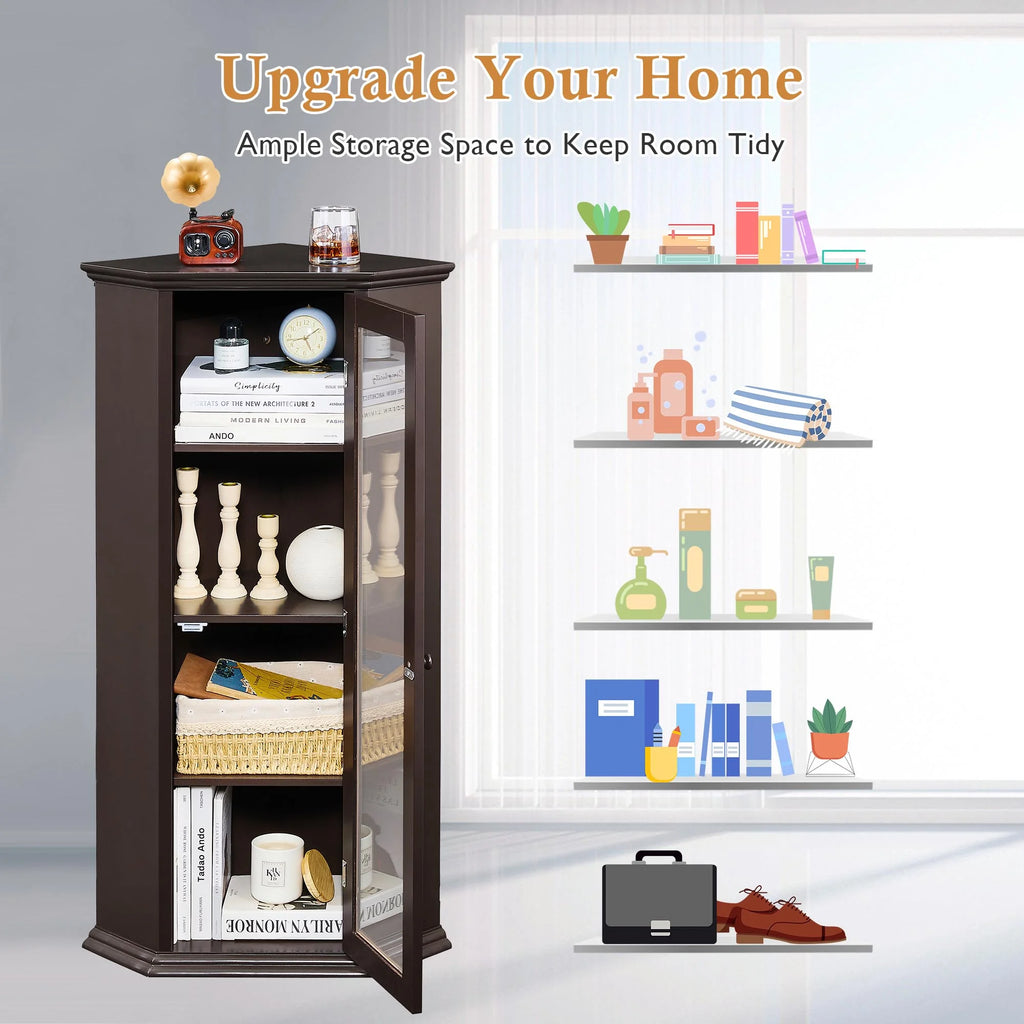Freestanding Bathroom Cabinet with Glass Door, Corner Storage W61167