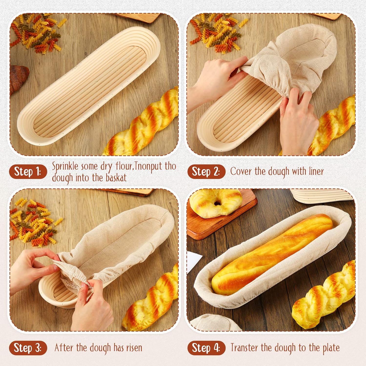 Oval Banneton Bread Proofing Basket with Liners, 13.8 Inch, Set of 4 O383476