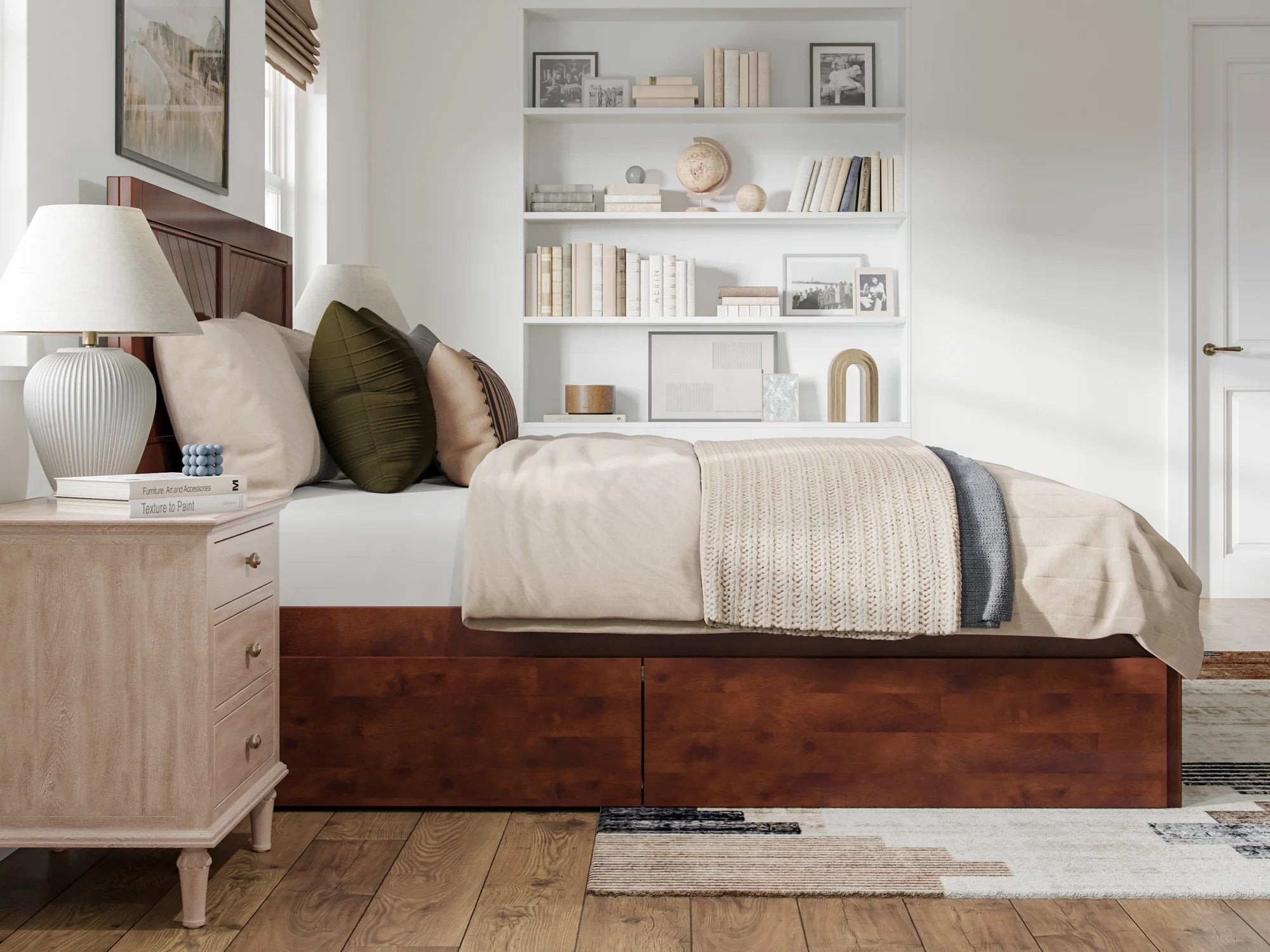 Solid Wood Platform Bed with Storage Drawers, Queen K8732